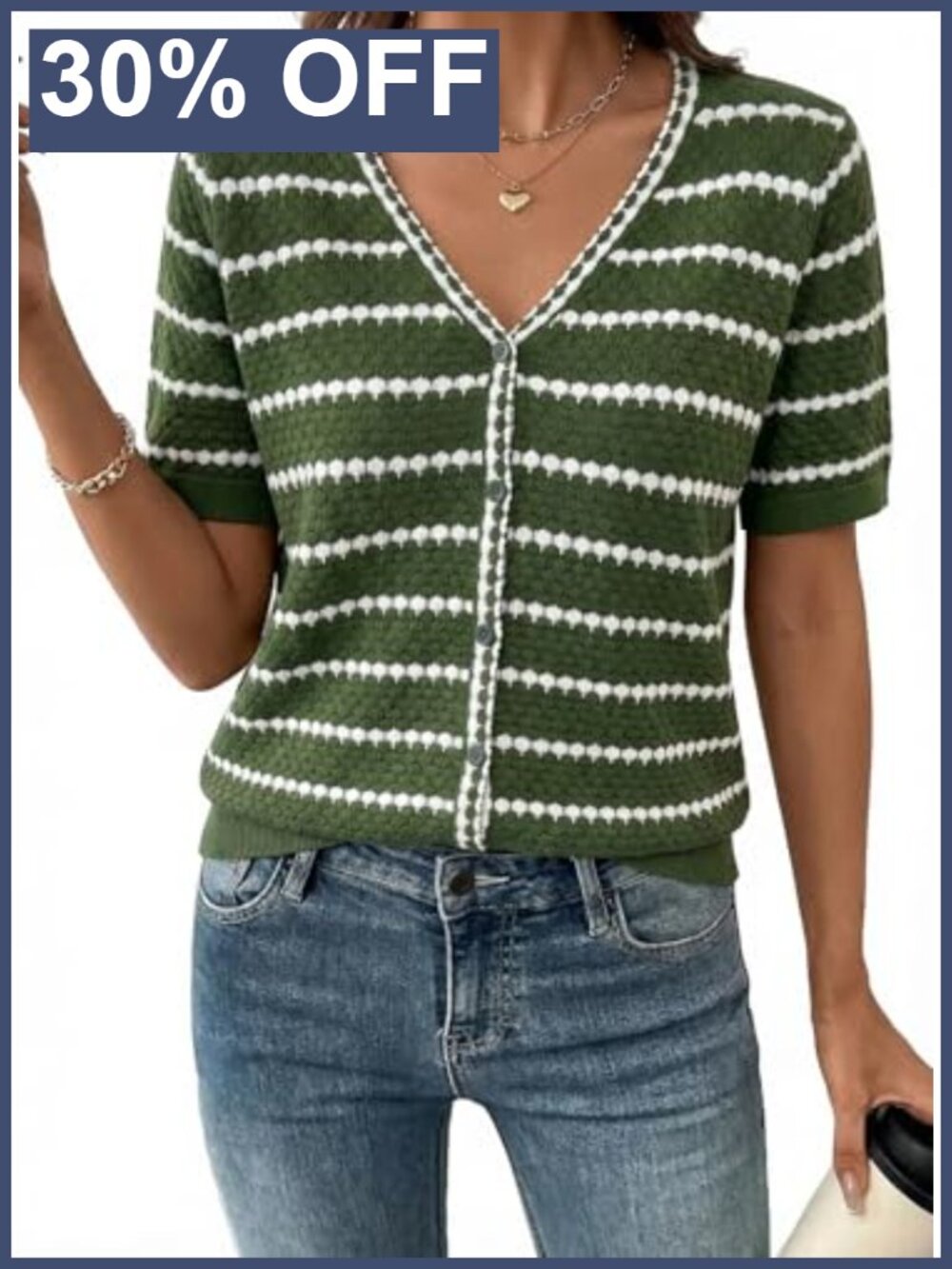 Short Sleeve Crochet Knit Cardigan Button Down Lightweight Summer Top